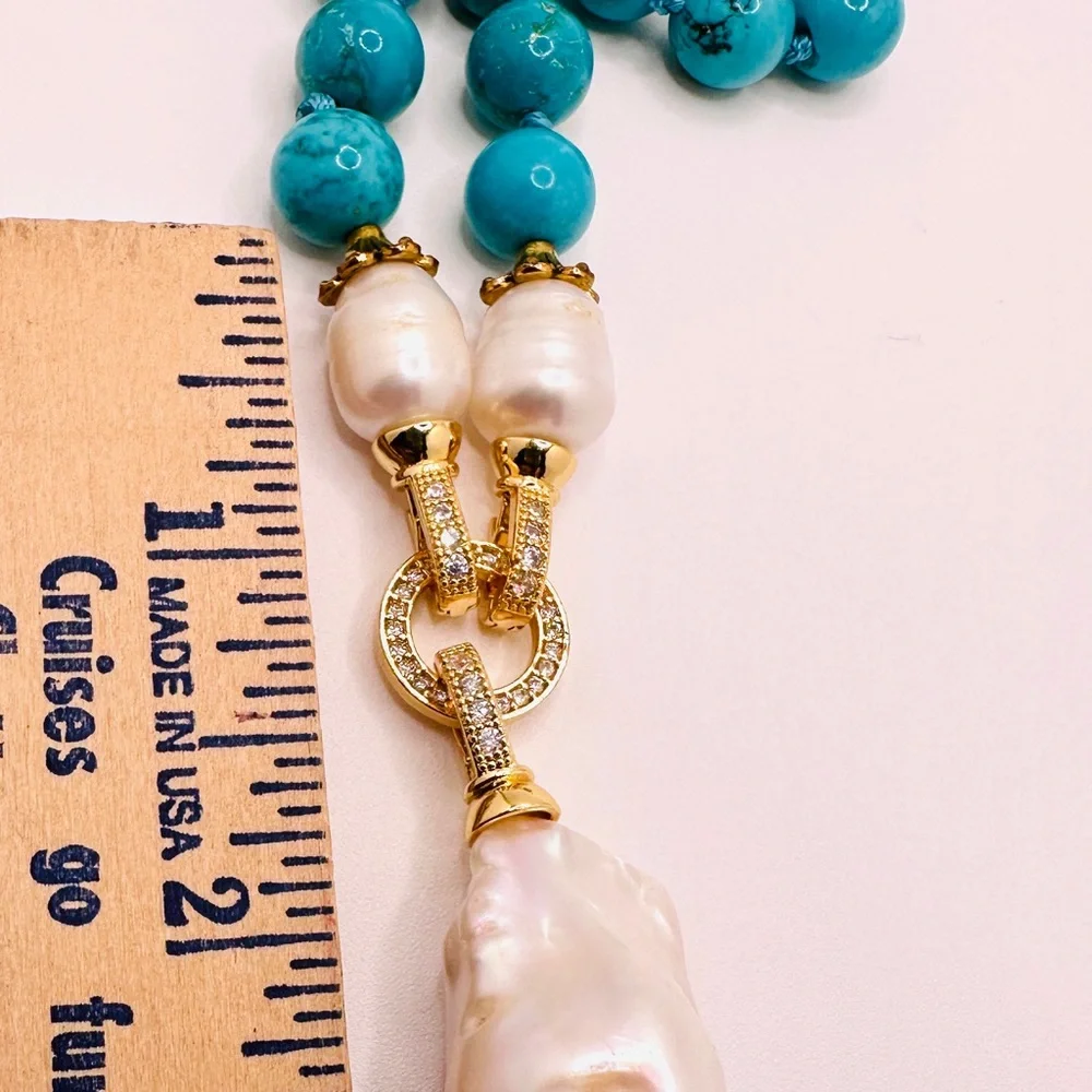 Genuine Howelite and Baroque Pearl Pendant Necklace - Picture 12 of 12